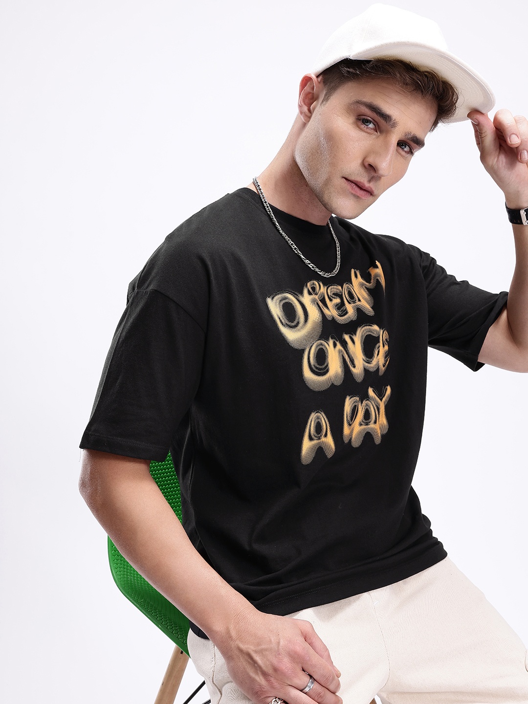 Kook N Keech Typography Printed Pure Cotton Oversized T-shirt, Black