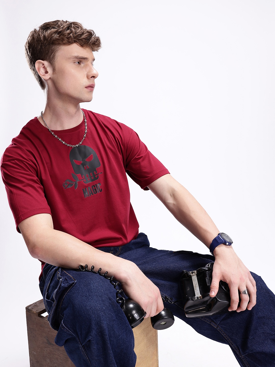 

Kook N Keech Graphic Printed Pure Cotton Oversized T-shirt, Maroon