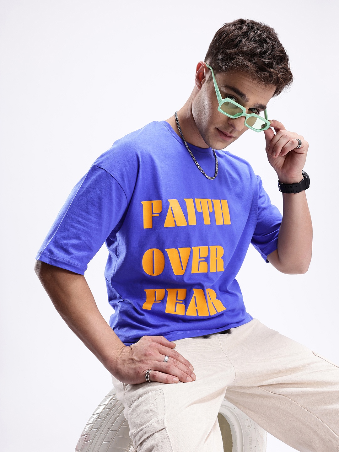 

Kook N Keech Typography Printed Pure Cotton Oversized T-shirt, Blue
