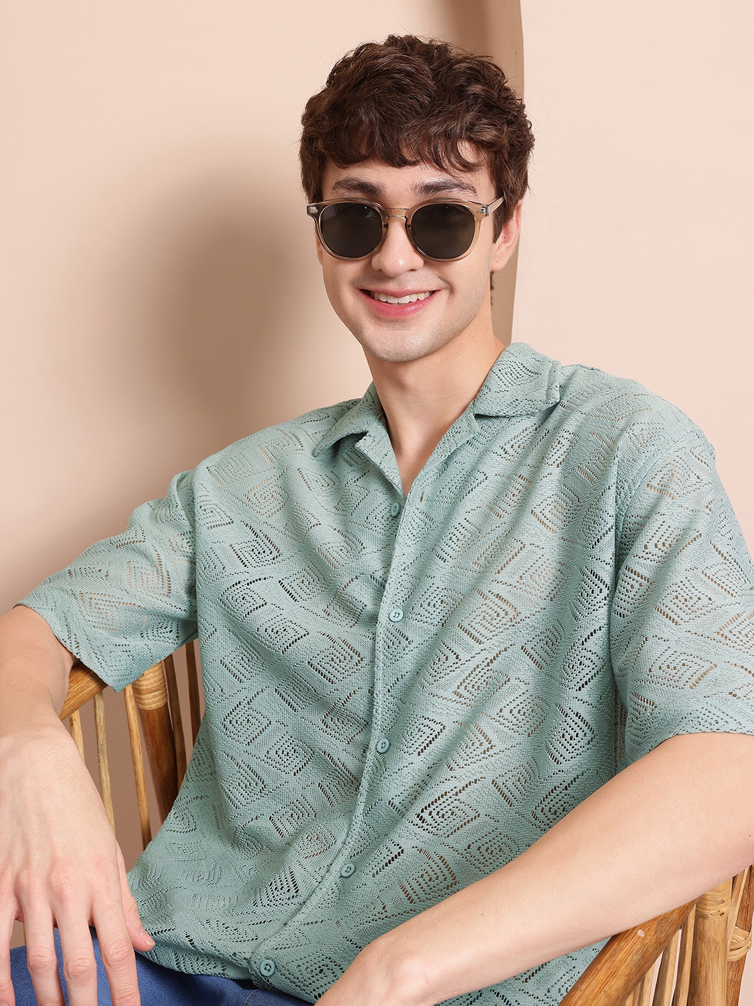 

Mast & Harbour Men Classic Self Design Casual Shirt, Blue