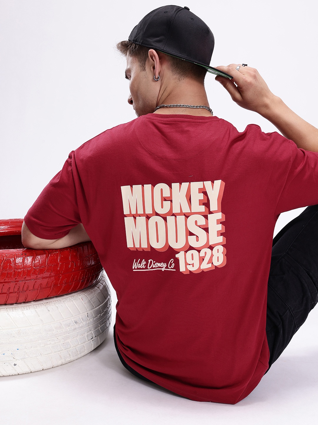 

Kook N Keech Disney Mickey Mouse Printed Pure Cotton Oversized T-shirt, Maroon