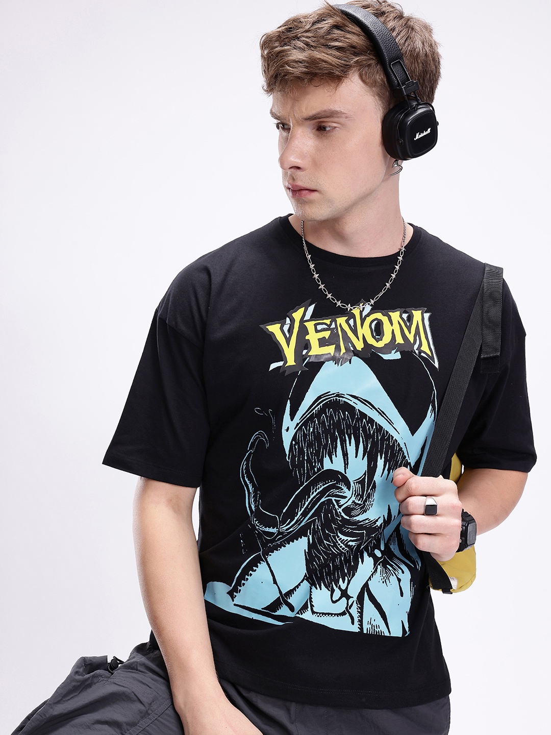 

Kook N Keech Marvel Venom Graphic Printed Pure Cotton Oversized T-shirt, Black