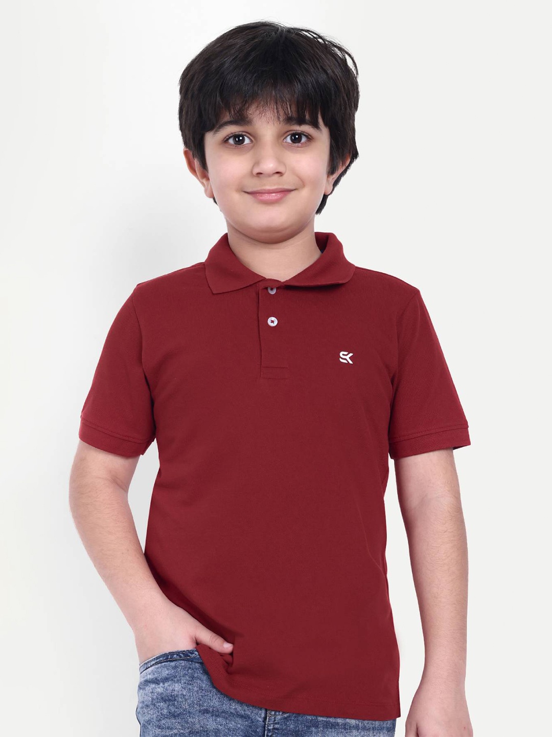 

ONE SKY Boys Solid Polo Collar Cotton T-shirt, Burgundy