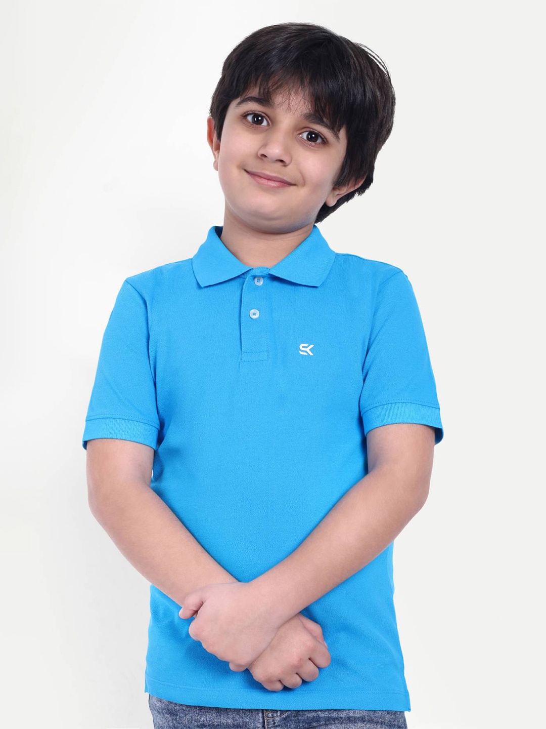 

ONE SKY Boys Solid Polo Collar Cotton T-shirt, Blue