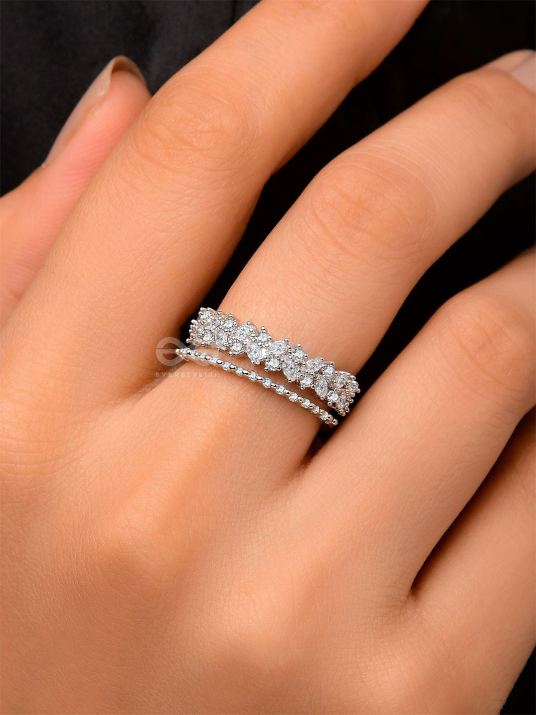 

EVERSTYLISH The Jewel Frost Cubic Zirconia Stone Studded Finger Ring, Silver