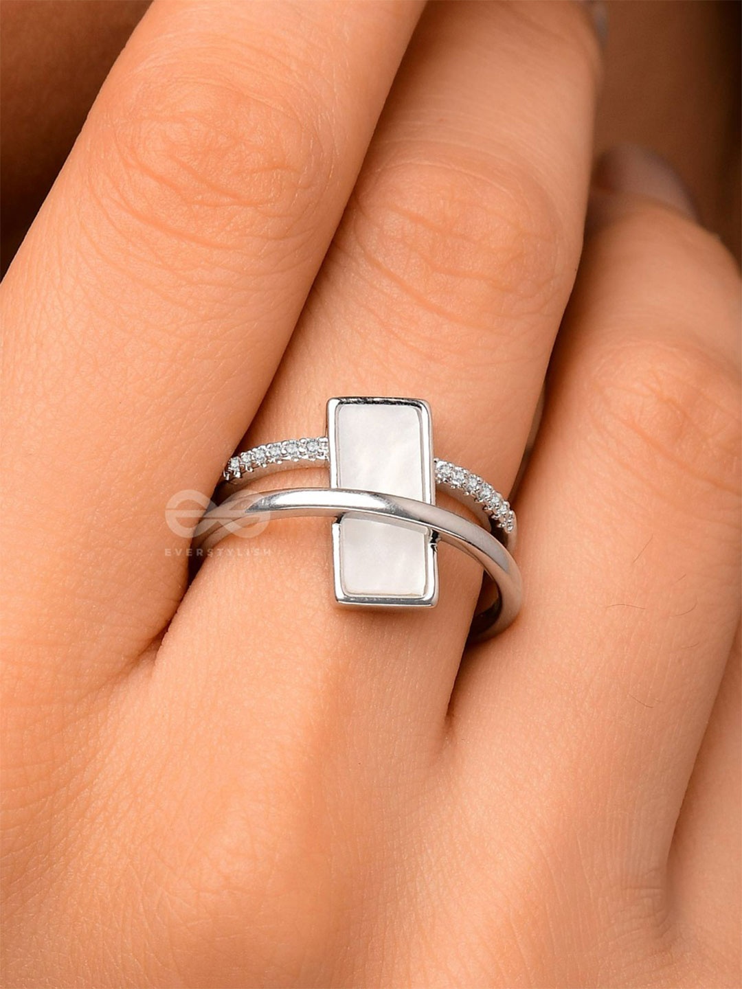 

EVERSTYLISH The Band Of Grace Cubic Zirconia Studded Adjustable Finger Ring, Silver