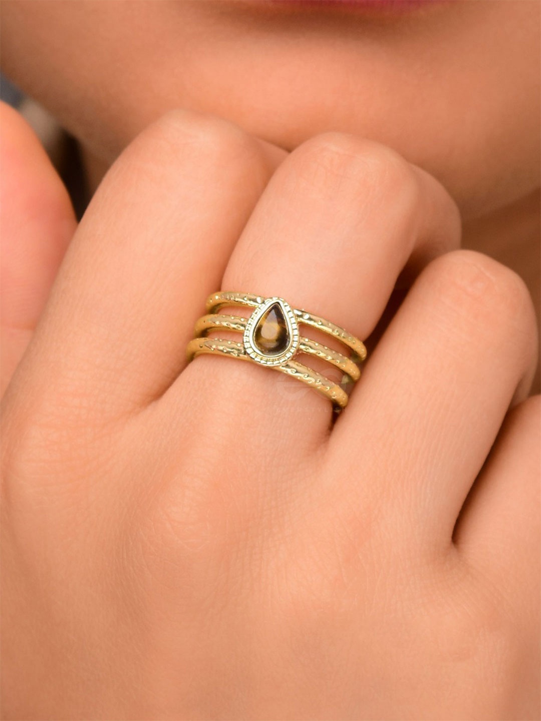 

EVERSTYLISH Gilded Mocha Elegance Cubic Zirconia Studded Finger Ring, Gold