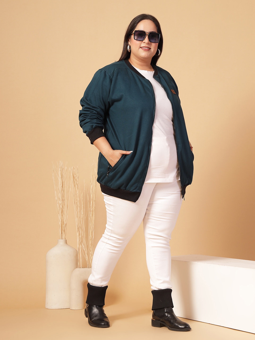 Rigo Plus Size Fleece Lightweight Open Front Jacket, Teal