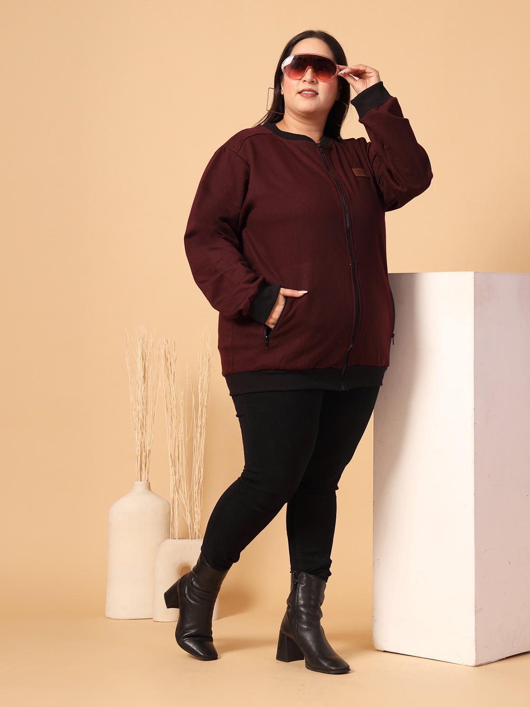 

Rigo Plus Size Fleece Lightweight Open Front Jacket, Maroon