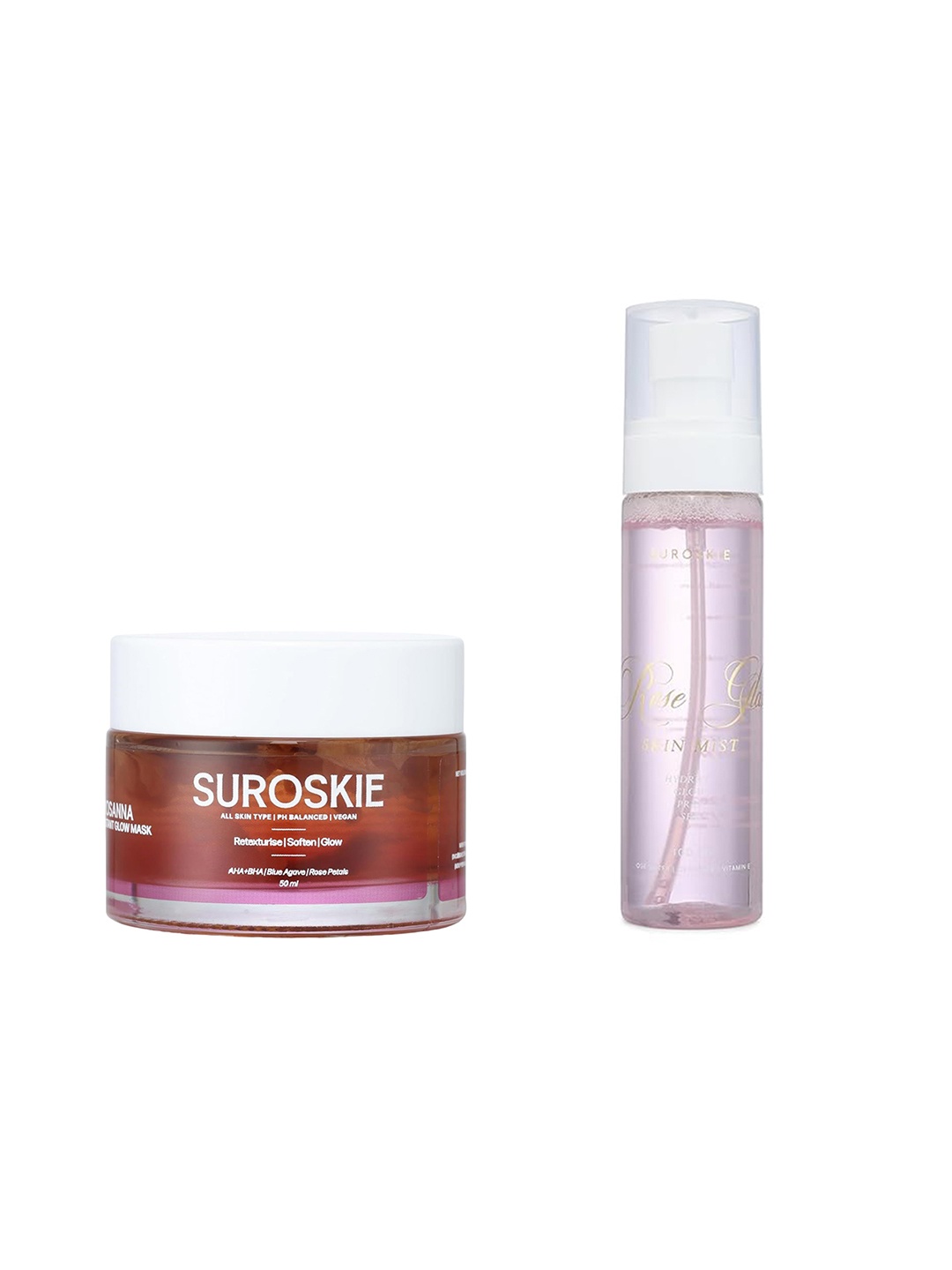 

SUROSKIE Set of Rosanna Rose Glow Face Mask 50ml & Rose Glass Skin Mist 100ml, Pink