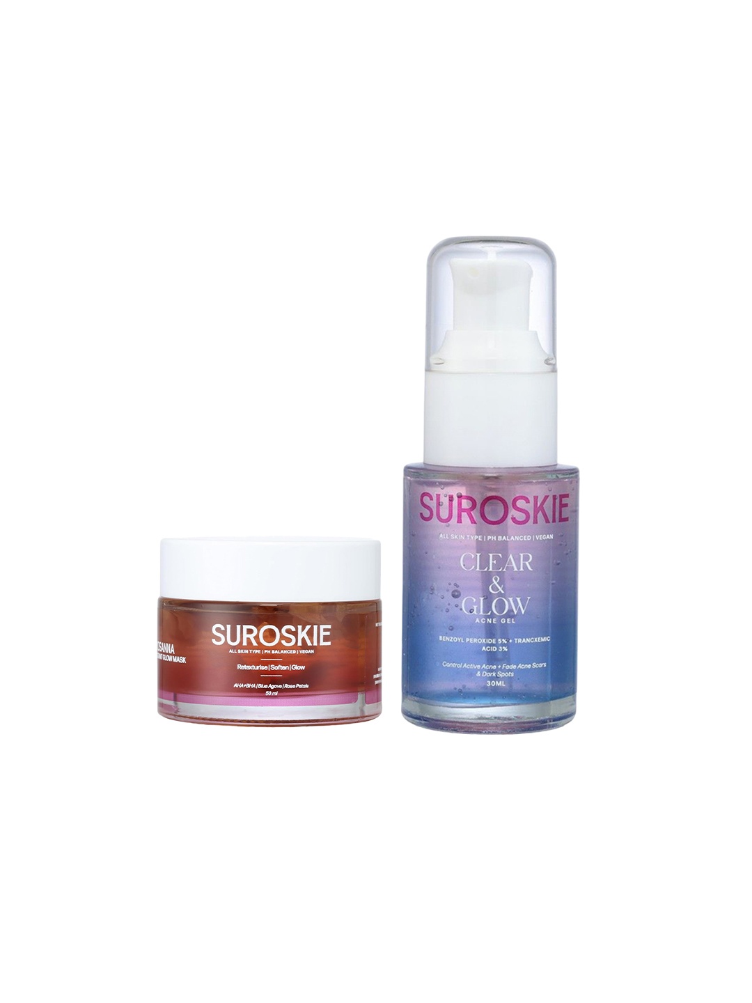 

SUROSKIE Set of Rosanna Rose Glow Face Mask 50ml & Clear & Glow Acne Gel 30ml, Orange