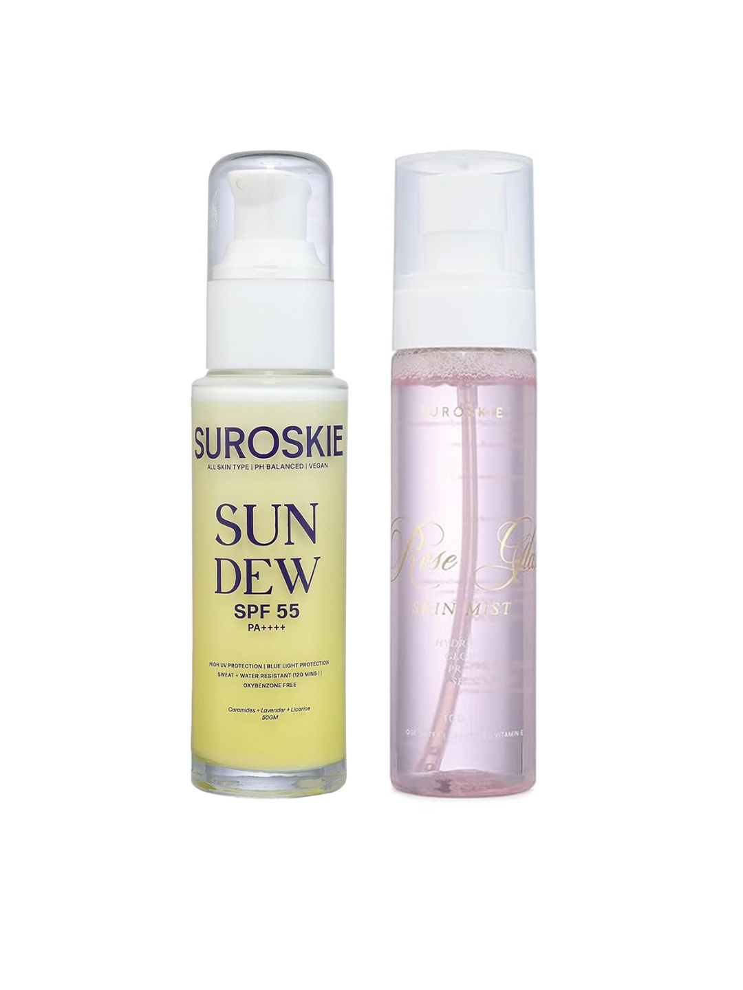 

SUROSKIE Set of Rose Glass Skin Mist 100ml & Sun Dew Sunscreen SPF55 PA++++ 50g, White