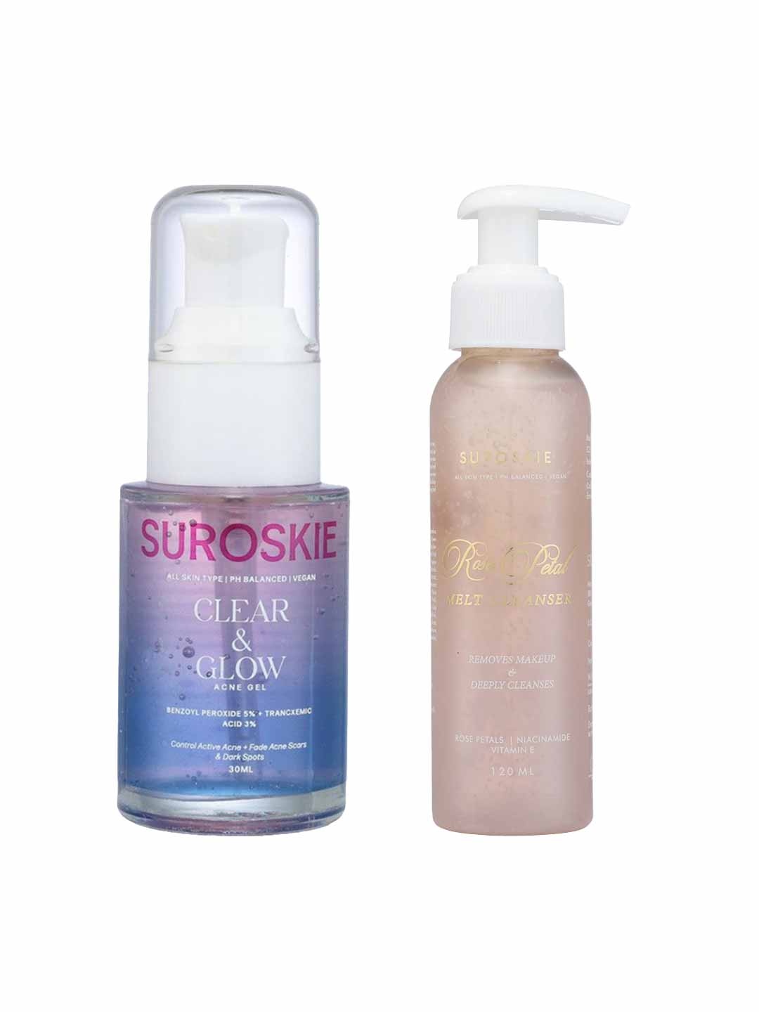 

SUROSKIE Set of Rose Petals Melt Face Cleanser 120ml & Clear & Glow Acne Gel 30ml, Multi