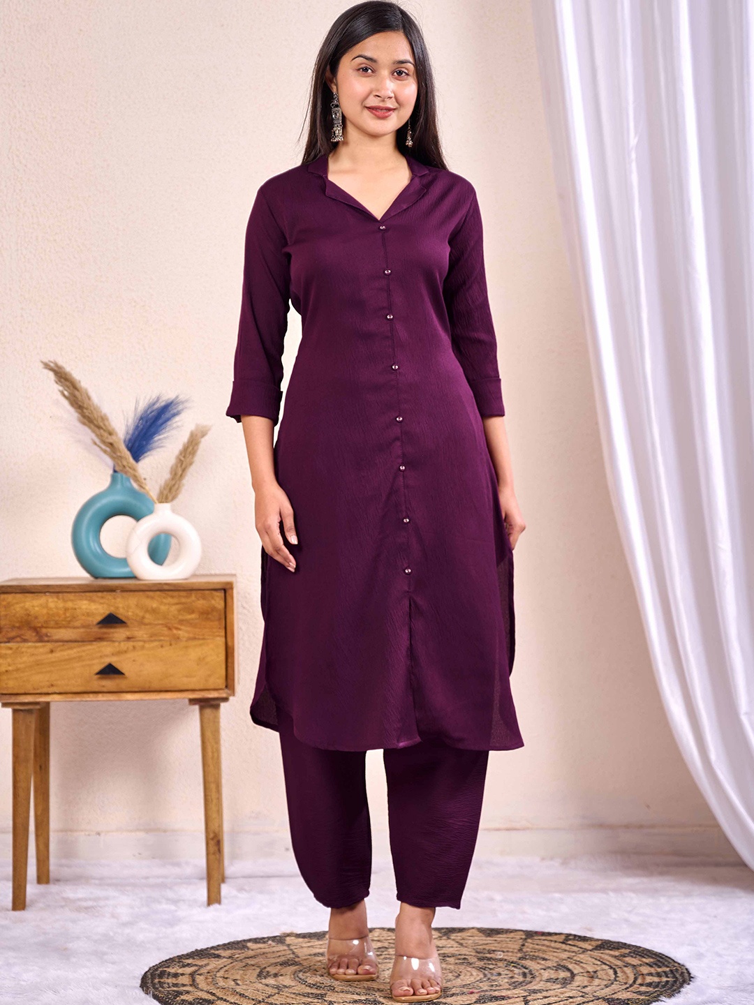 

Nayo Shirt Collared Tunic With Trousers, Purple