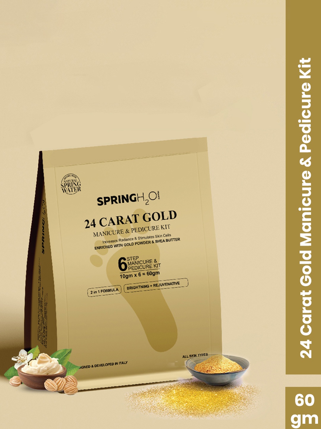 

Spring H2O 24 Carat Gold Manicure & Pedicure Kit Increase Radiance - 60 g, Beige