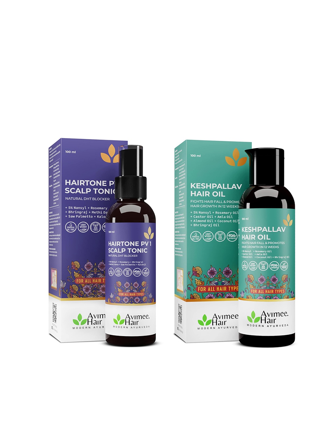 

Avimee Herbal Set of Keshpallav Hair Oil & Hairtone PV1 Scalp Spray - 100ml each, Green