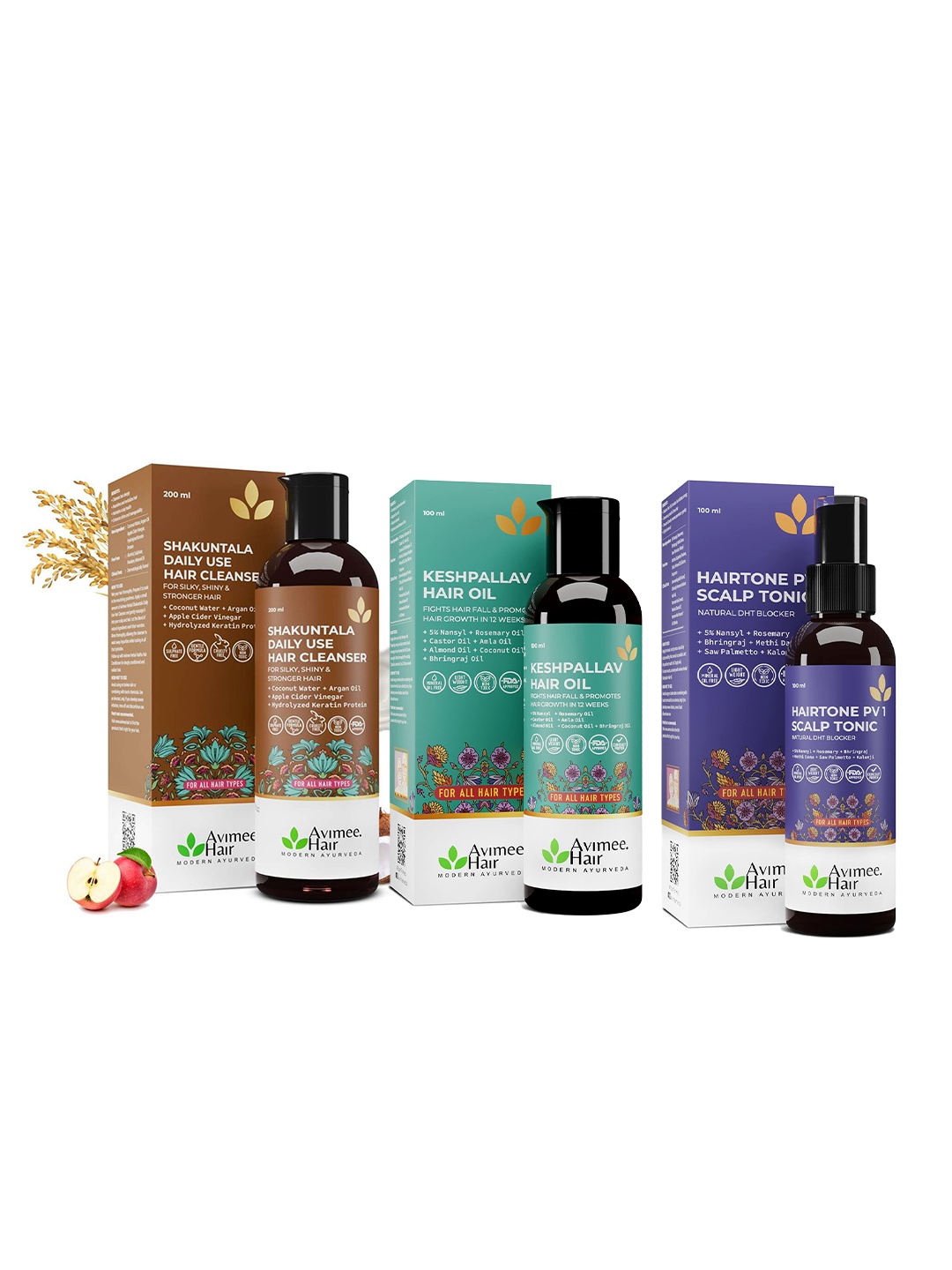 

Avimee Herbal Hair Care Combo - Hair Oil 100ml + Hair Cleanser 200ml + Scalp Spray 100ml, Brown
