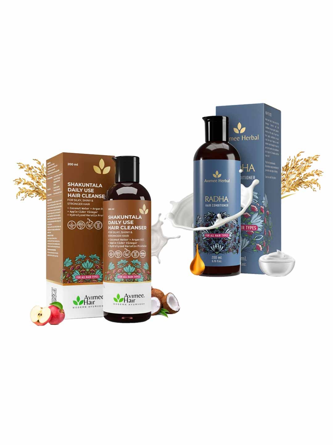 

Avimee Herbal Set of Shakuntala Hair Cleanser & Radha Hair Conditioner - 200ml each, Brown