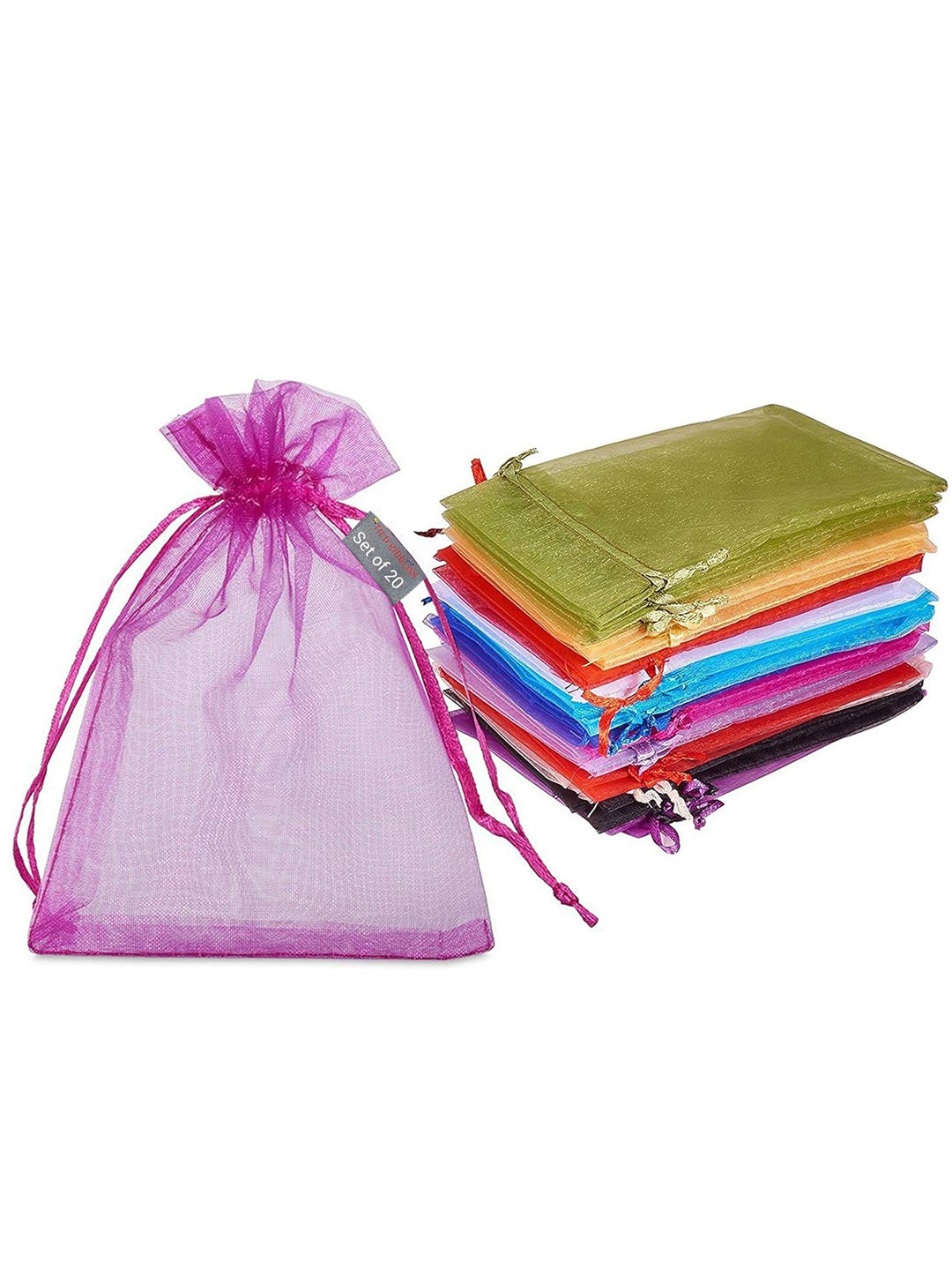 

TIED RIBBONS Purple & Yellow 20 Pieces Organza Pouches Return Gift Bags Potlis