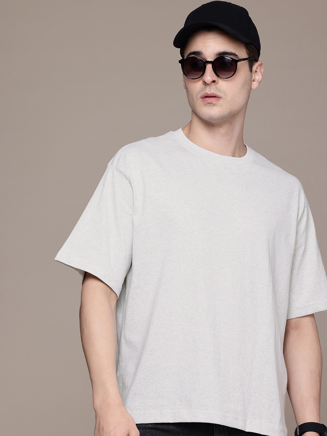 

Moda Rapido Drop-Shoulder Sleeves Relaxed Fit T-shirt, Grey melange