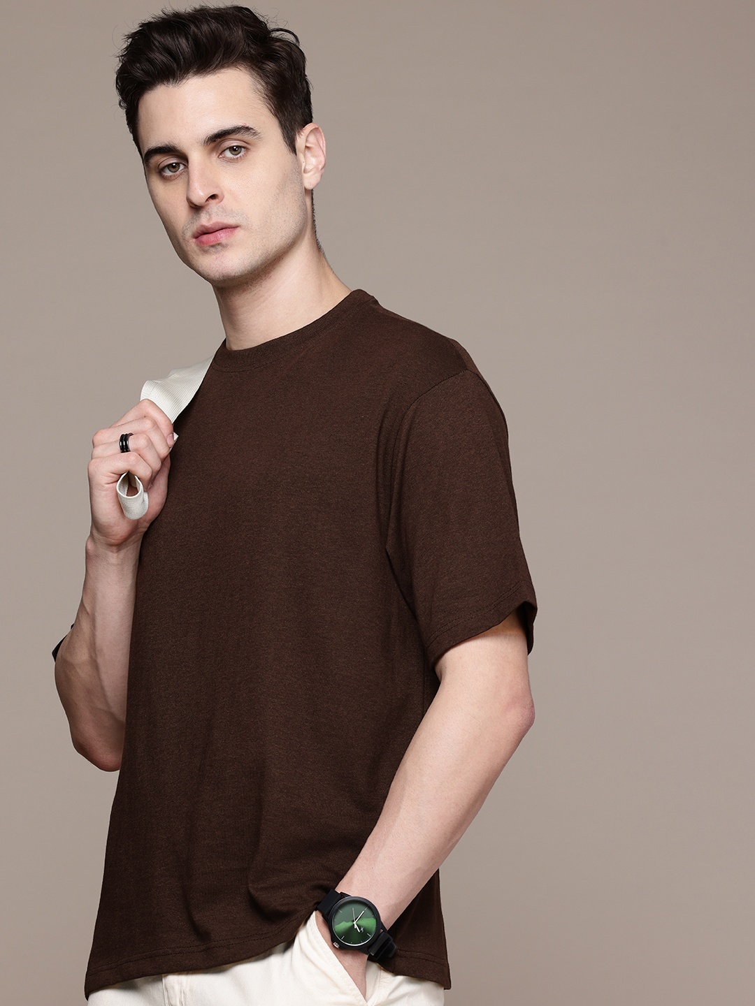 

Moda Rapido Solid Relaxed Fit T-shirt, Coffee brown
