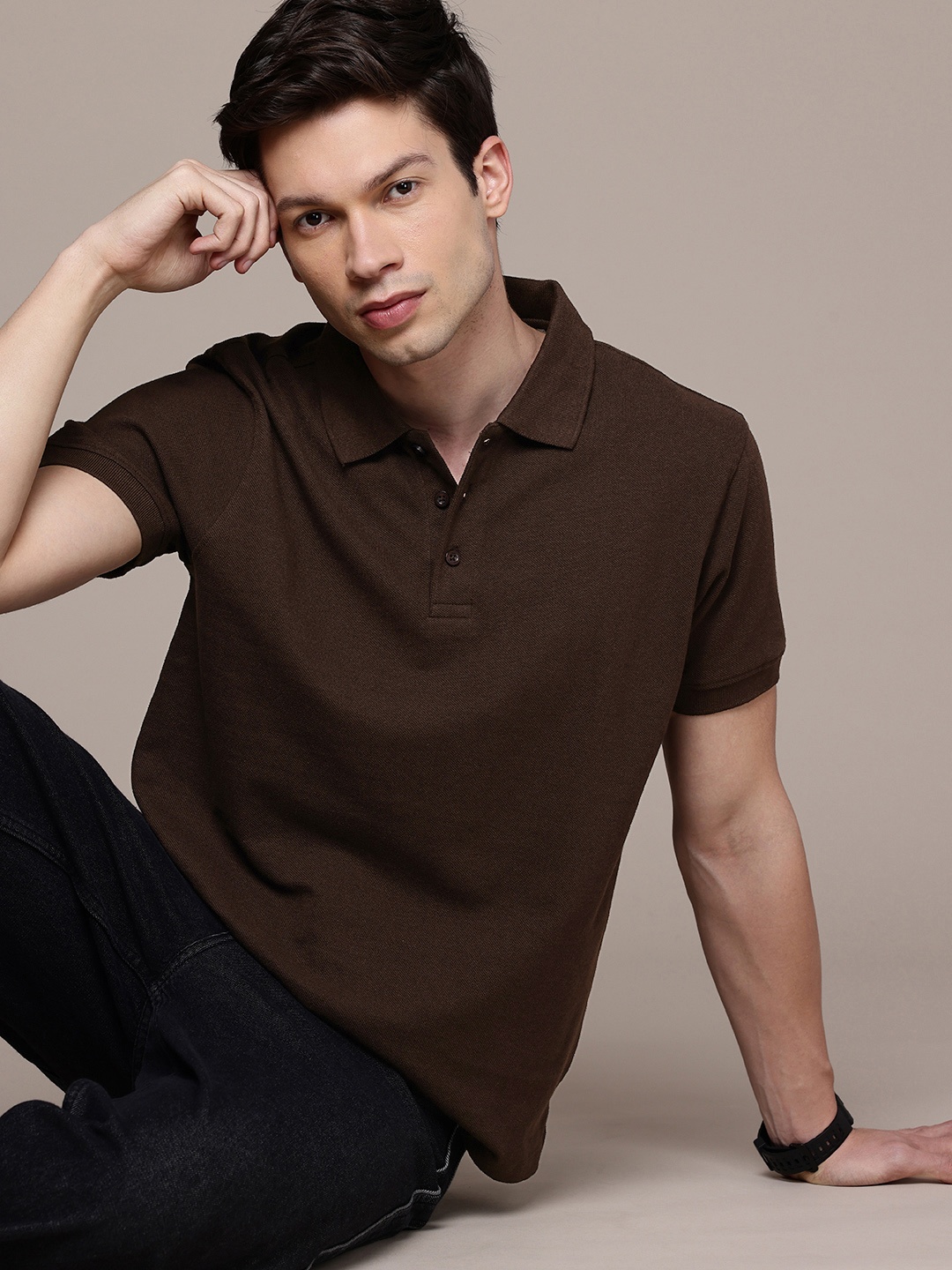 

Moda Rapido Men Polo Collar T-shirt, Coffee brown