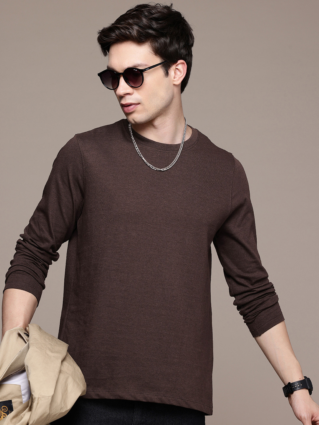 

Moda Rapido Men Solid T-shirt, Coffee brown