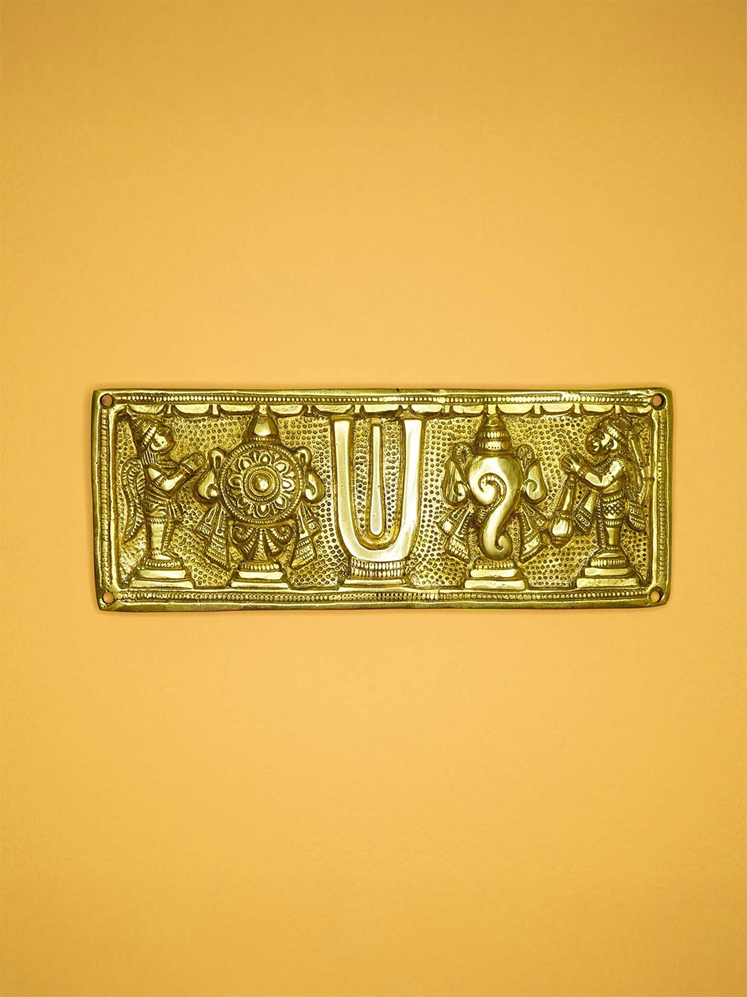 

Ekhasa Gold-Toned Textured Shankh Chakra Tilak Wall Hanging Decor