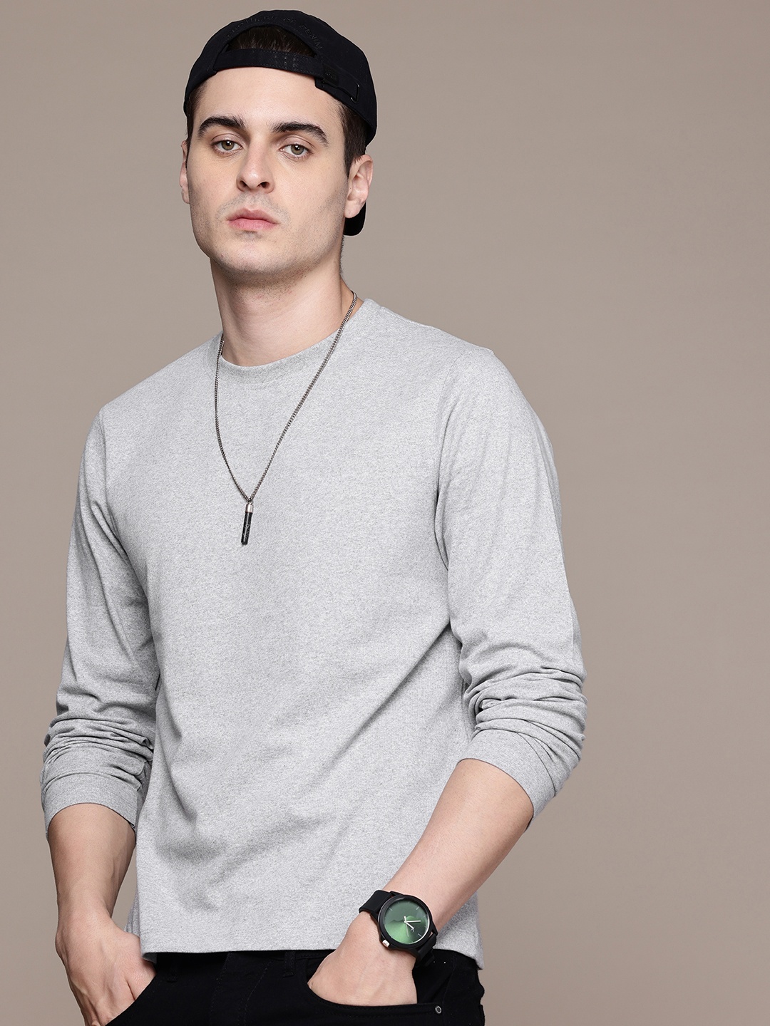 

Moda Rapido Men Solid T-shirt, Grey melange