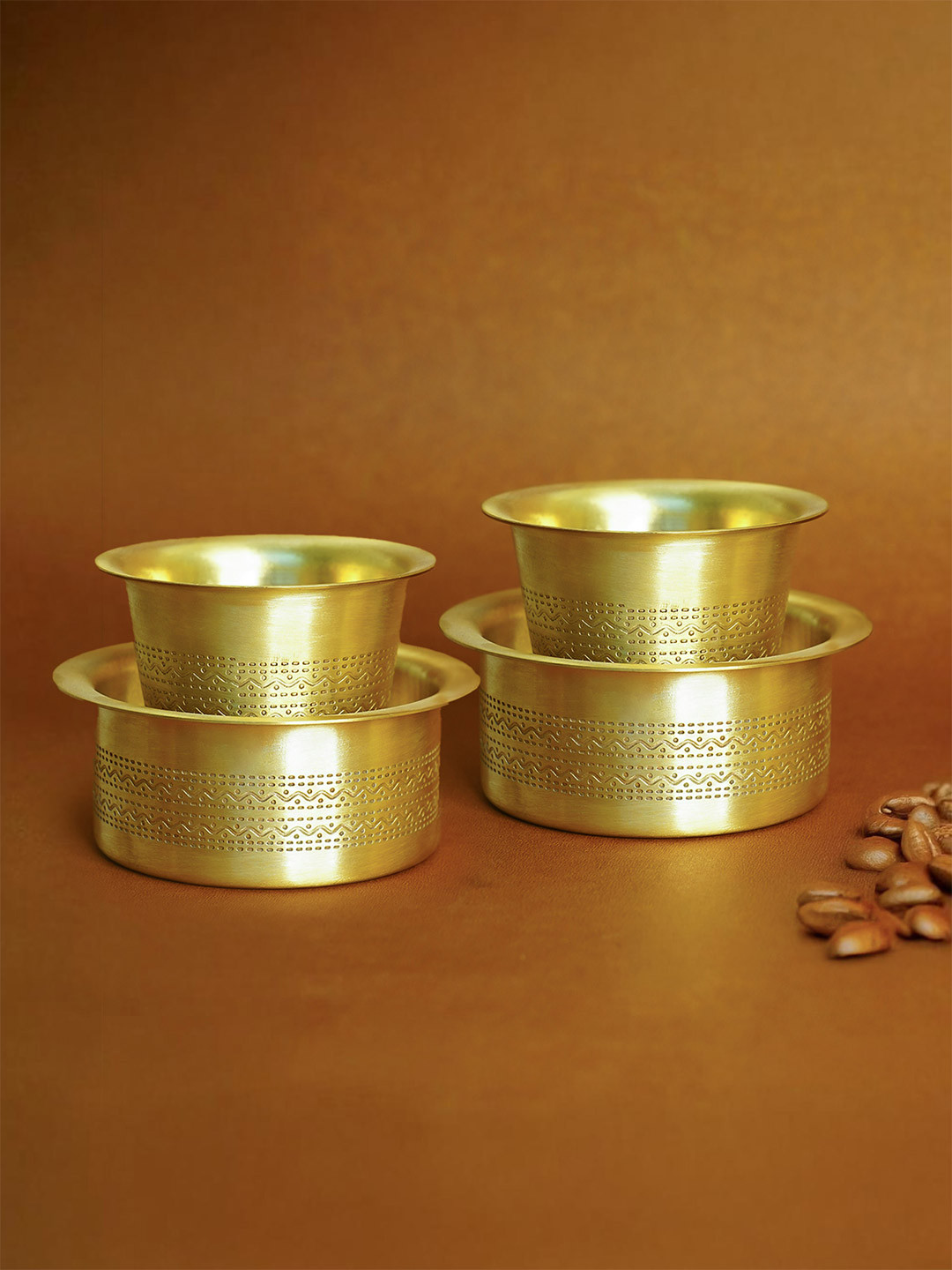 

Ekhasa Gold-Toned Textured 100% Pure Brass Filter Coffee Cup Dabara (Set of 2)