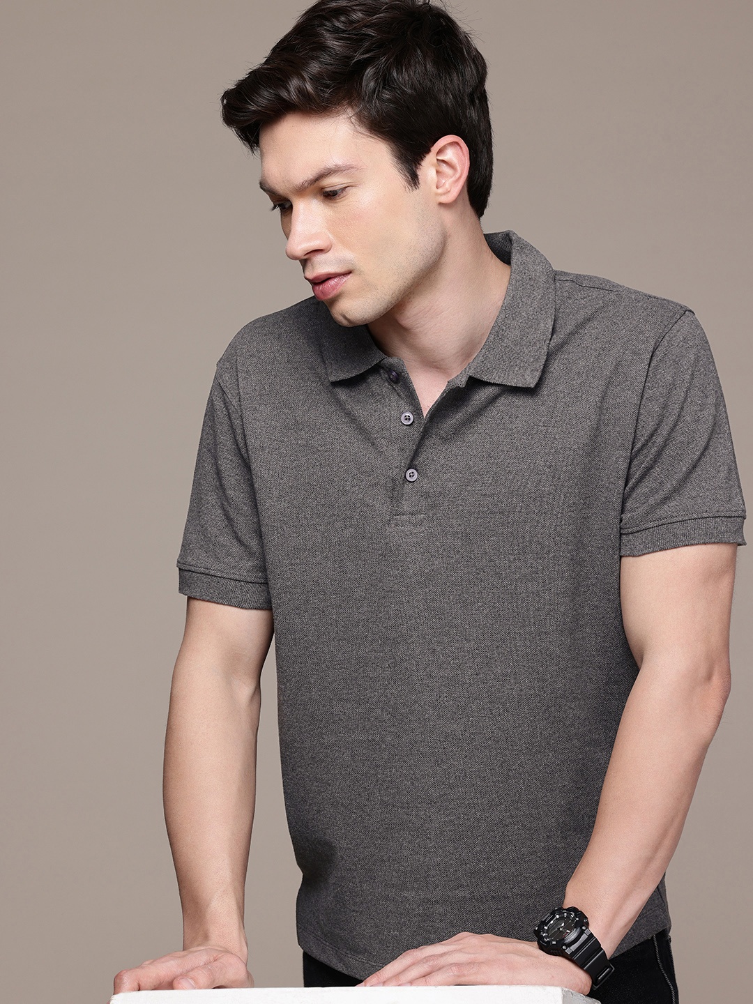 

Moda Rapido Men Polo Collar T-shirt, Charcoal