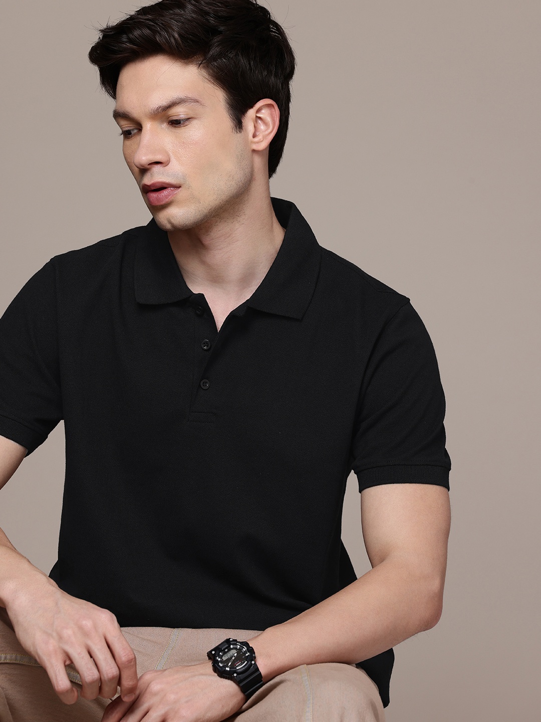 

Moda Rapido Men Polo Collar T-shirt, Black