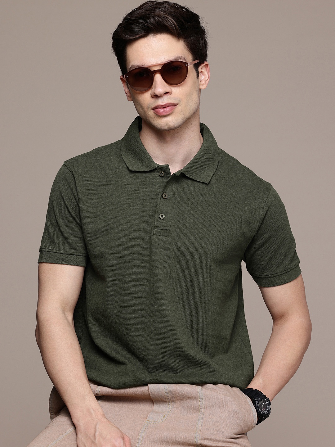 

Moda Rapido Men Polo Collar T-shirt, Olive