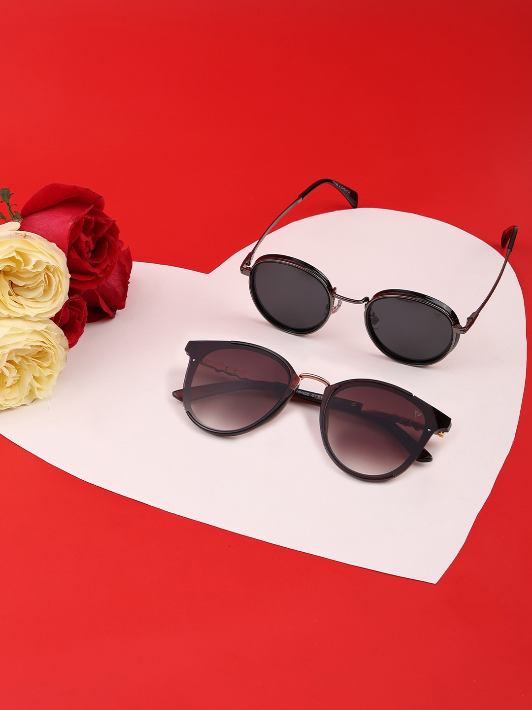 

Voyage Unisex Voyage UV Protected Round & Cateye Sunglasses Combo Set, Black