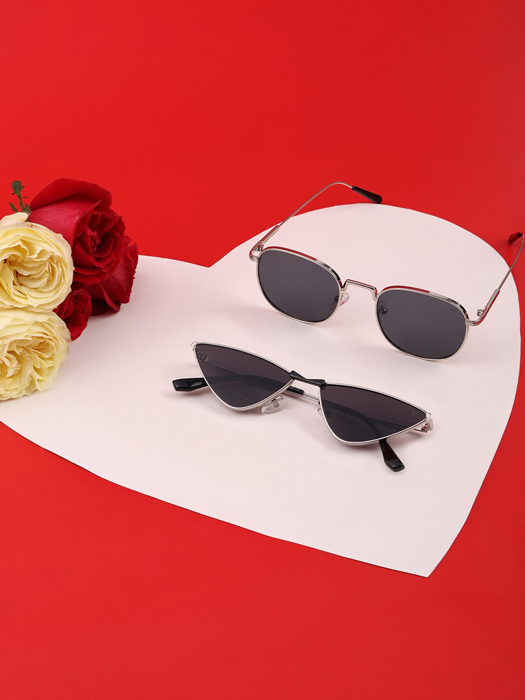 

Voyage Unisex Pack Of 2 UV Protected Round & Cateye Sunglasses Combo Set 2977_3439Z, Black