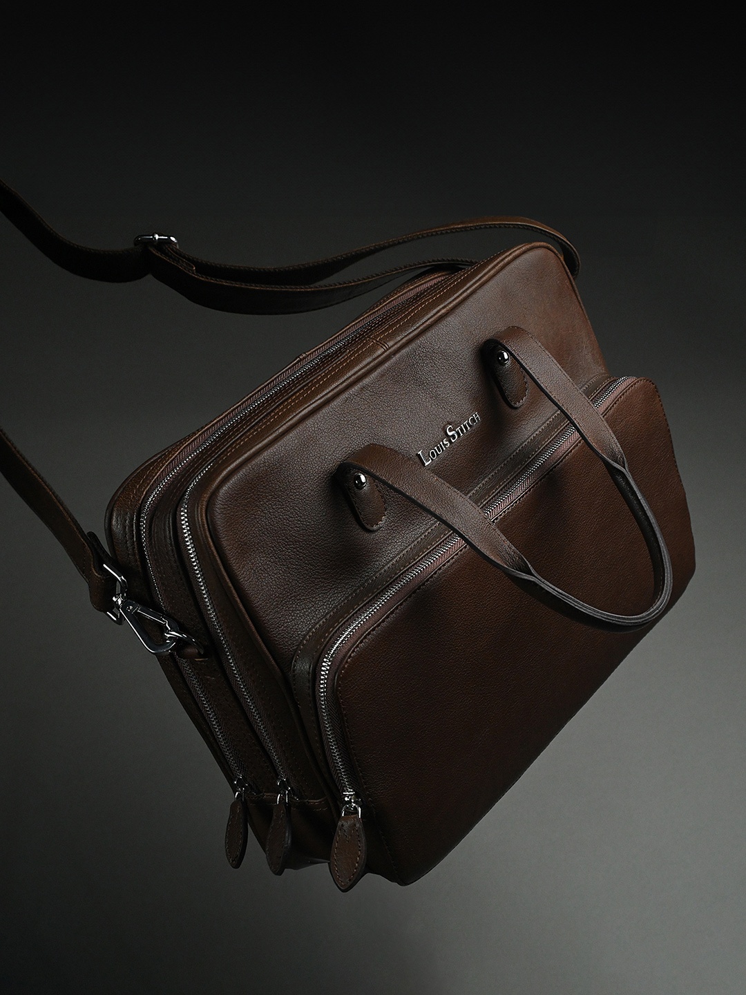 

LOUIS STITCH Italian Milled Leather Brown Slim Laptop Bag