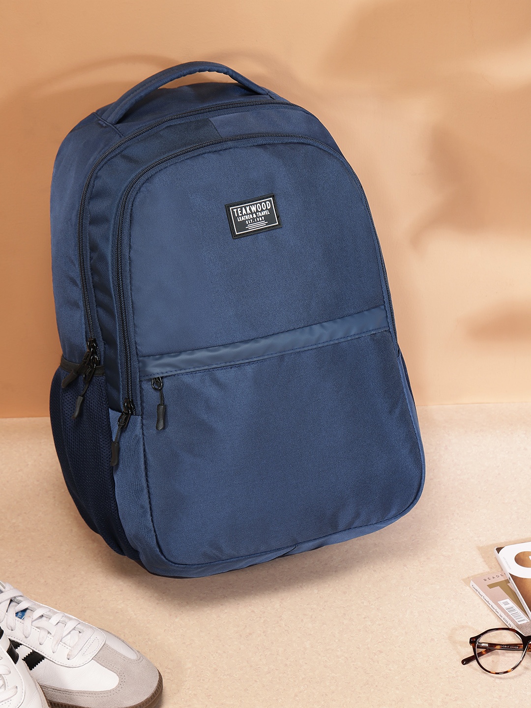 

Teakwood Leathers Typography Print Backpack - 30L, Navy blue