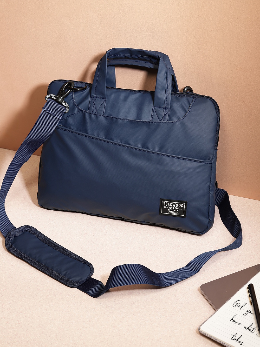 

Teakwood Leathers Unisex 15 Inch Laptop Bag With Detachable Sling Strap, Navy blue