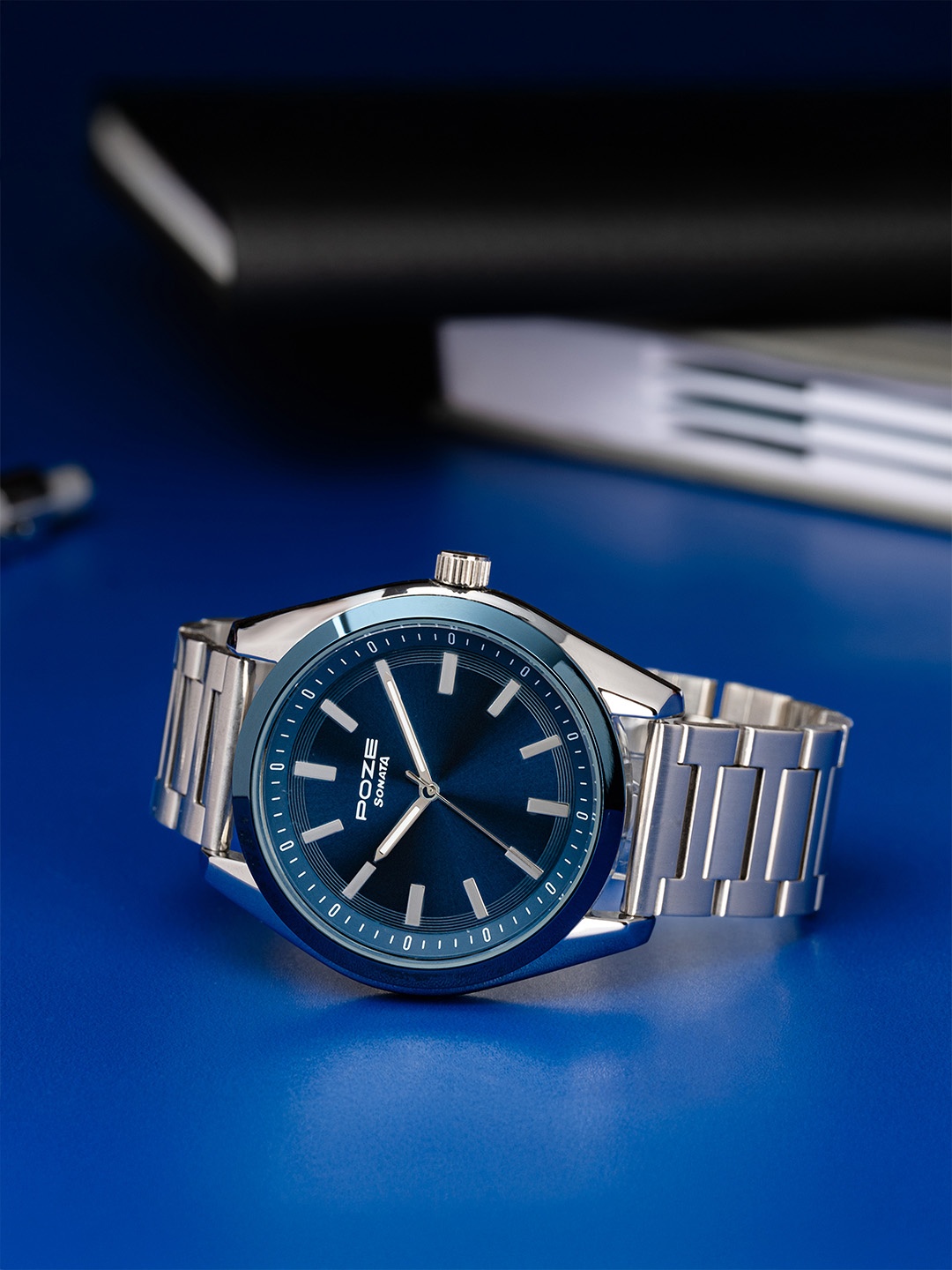 

Sonata Men Poze Bracelet Style Straps Quartz Analogue Watch SP70059KM01W, Blue