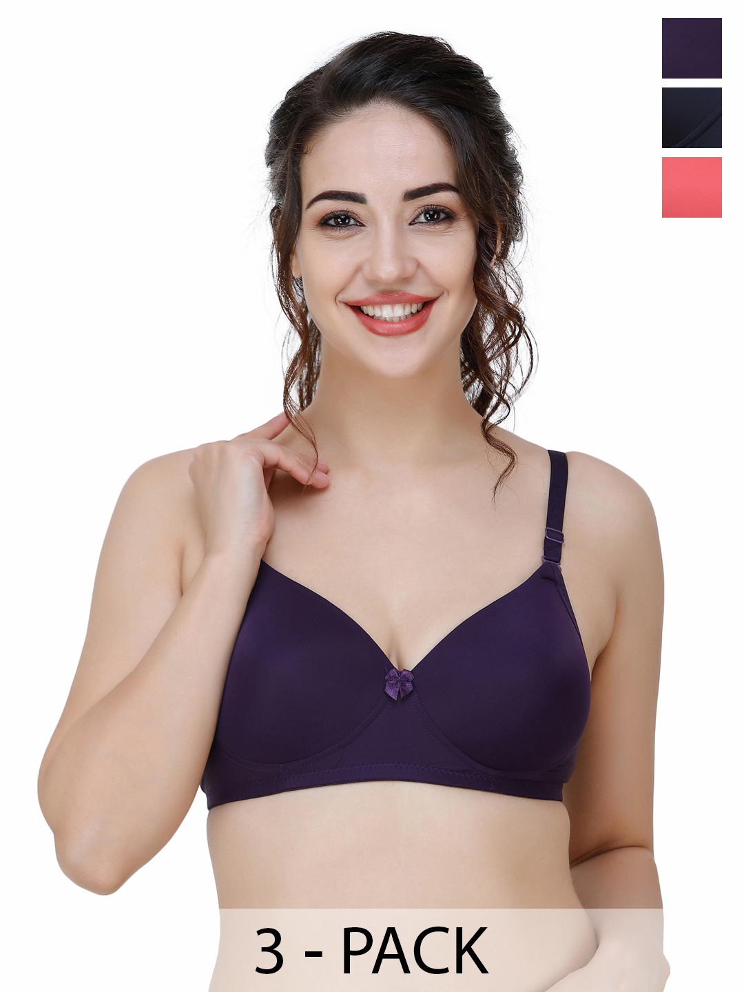 

College Girl Women Pack of 3 Full Coverage Padded Bra, Purple