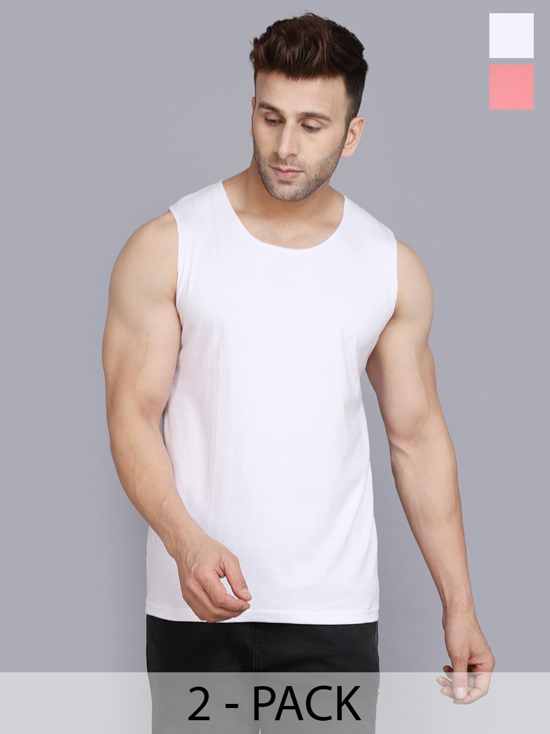 

WOOSTRO Men Pack Of 2 Round Neck Cotton Innerwear Vests, White
