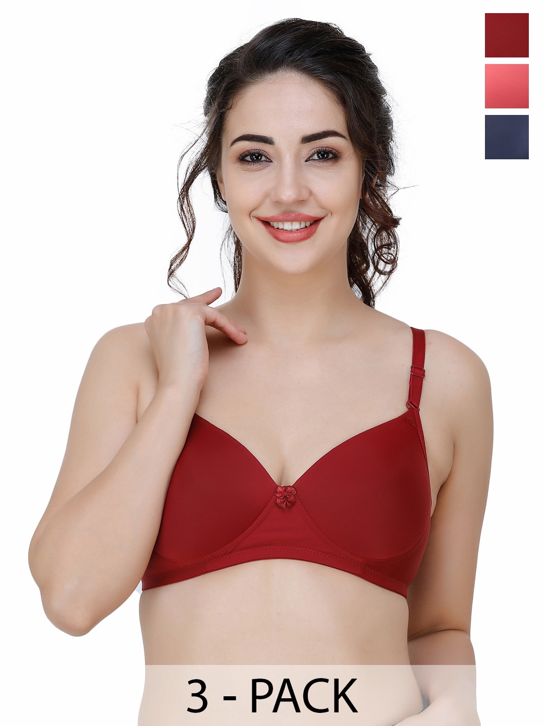 

College Girl Pack Of 3 Full Coverage Lightly Padded T-shirt Bra, Maroon