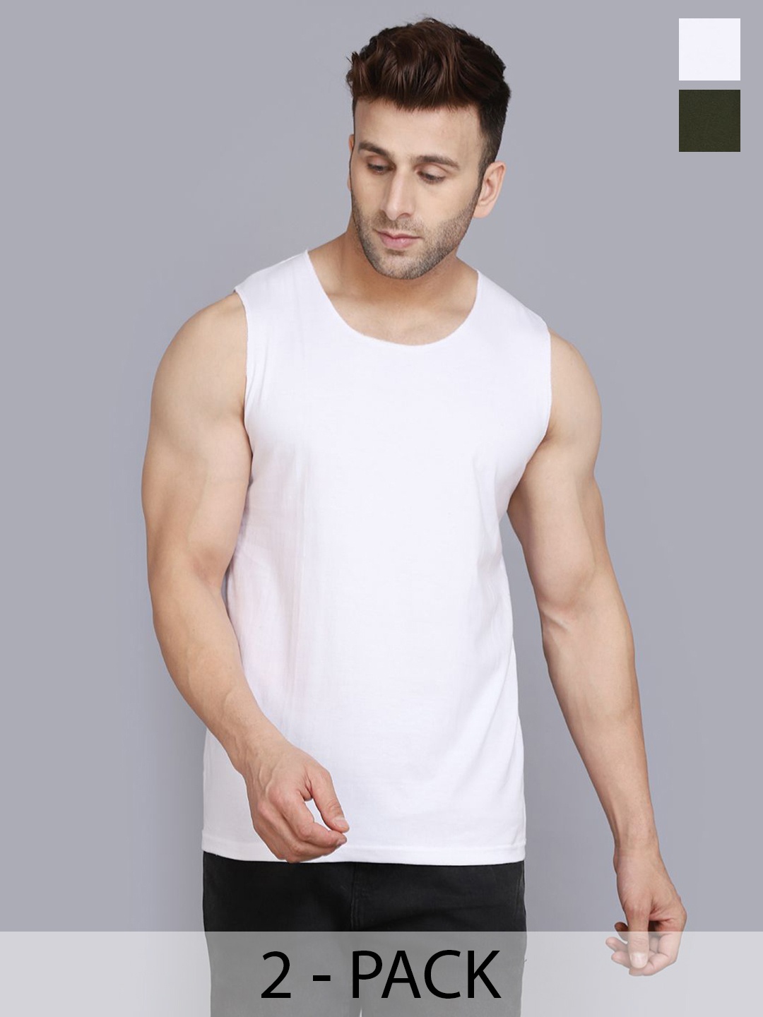 

WOOSTRO Men Pack Of 2 Cotton Gym Innerwear Vests, White