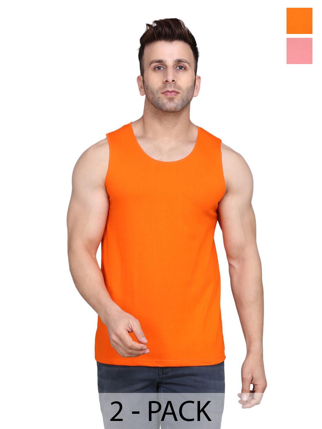 

WOOSTRO Men Pack Of 2 Pure Cotton Gym Vest, Peach