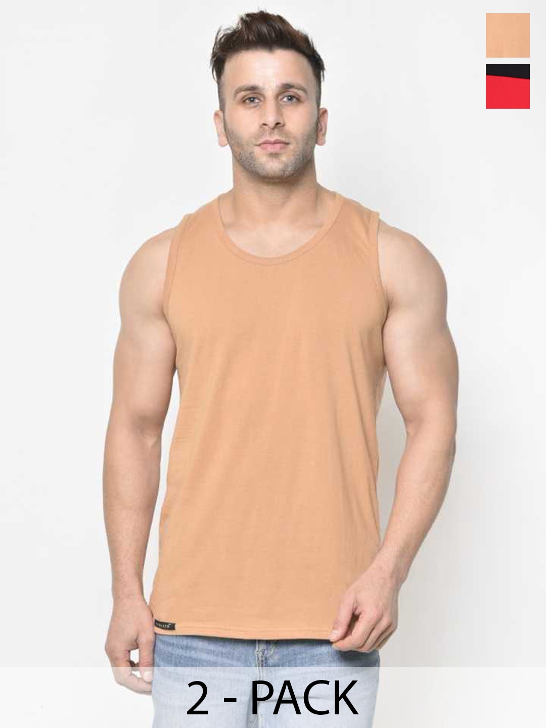 

WOOSTRO Men Pack Of 2 Ultra-Soft Gym Vest, Rust