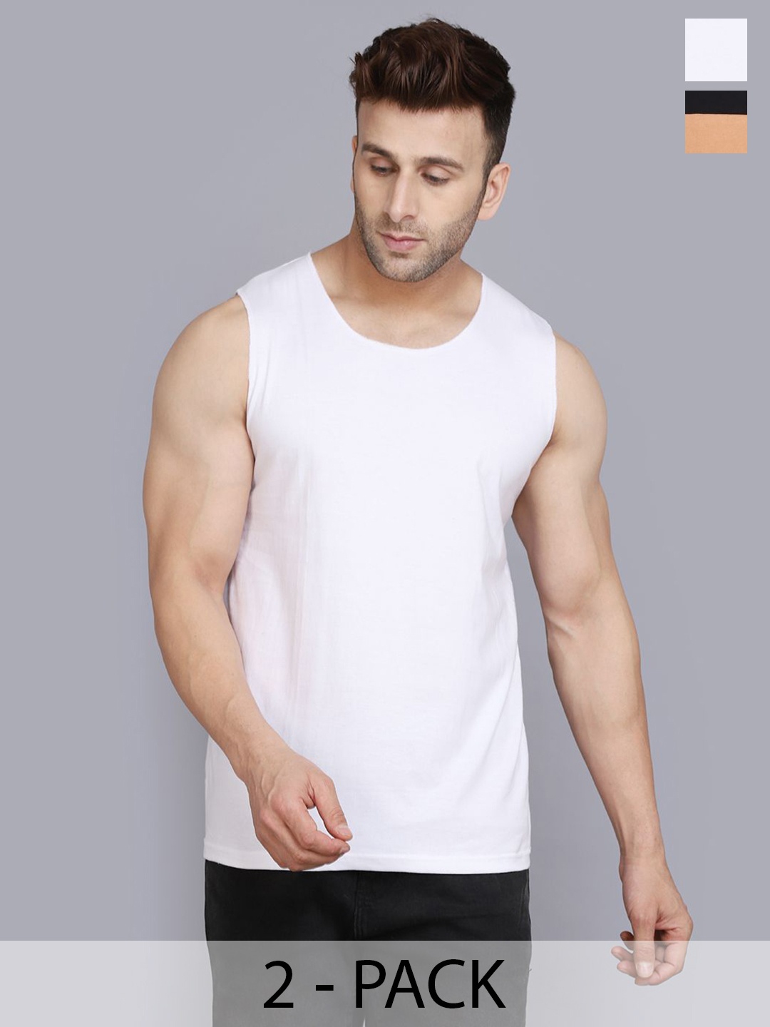 

WOOSTRO Men Pack Of 2 Sleeveless Gym Innerwear Vests, White