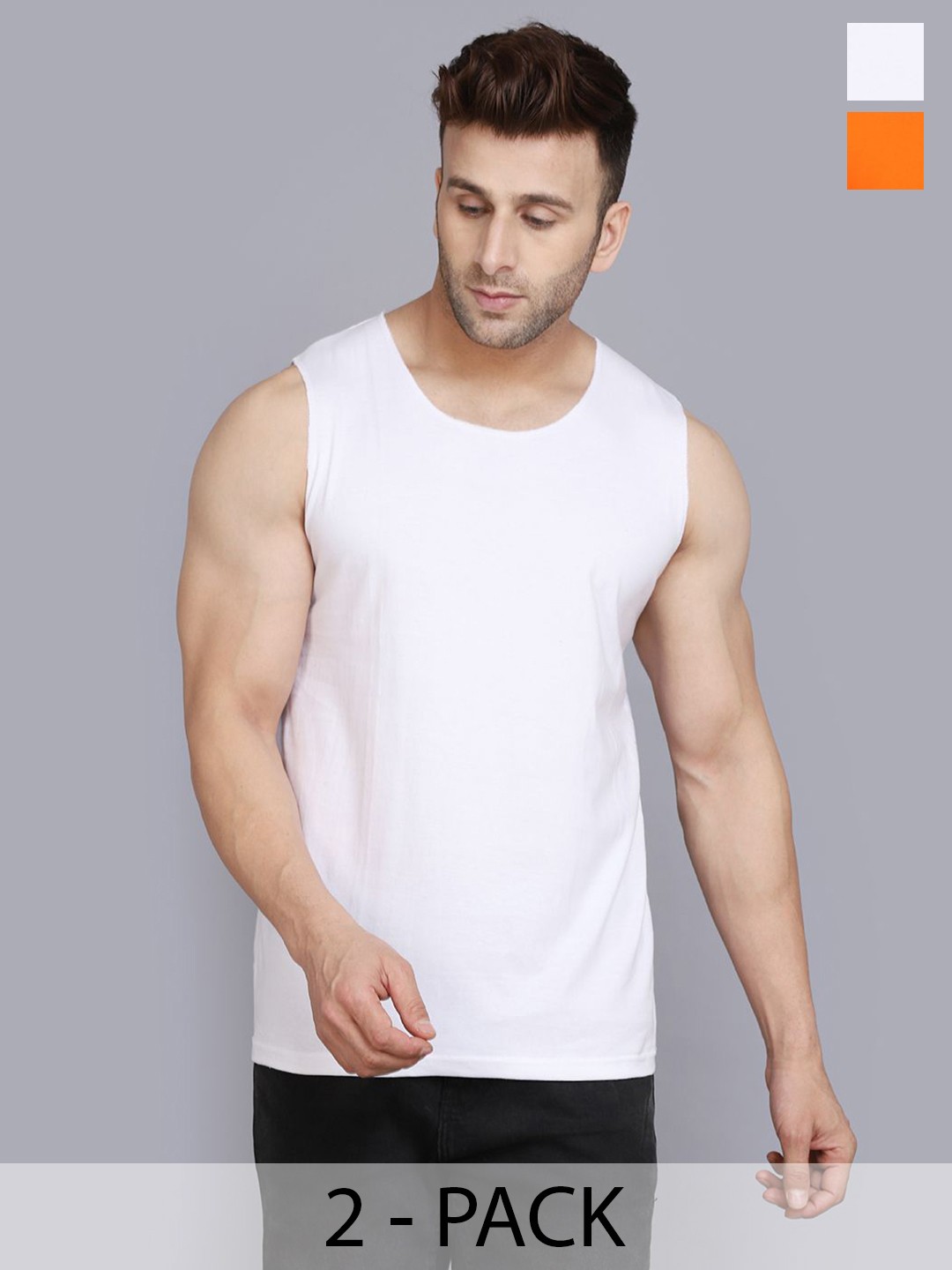 

WOOSTRO Pack Of 2 Round Neck Gym Vest, White