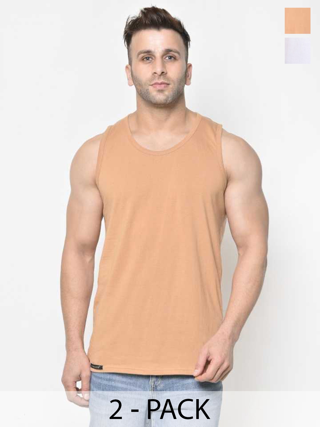 

WOOSTRO Pack Of 2 Sleeveless Gym Innerwear Vests, Rust