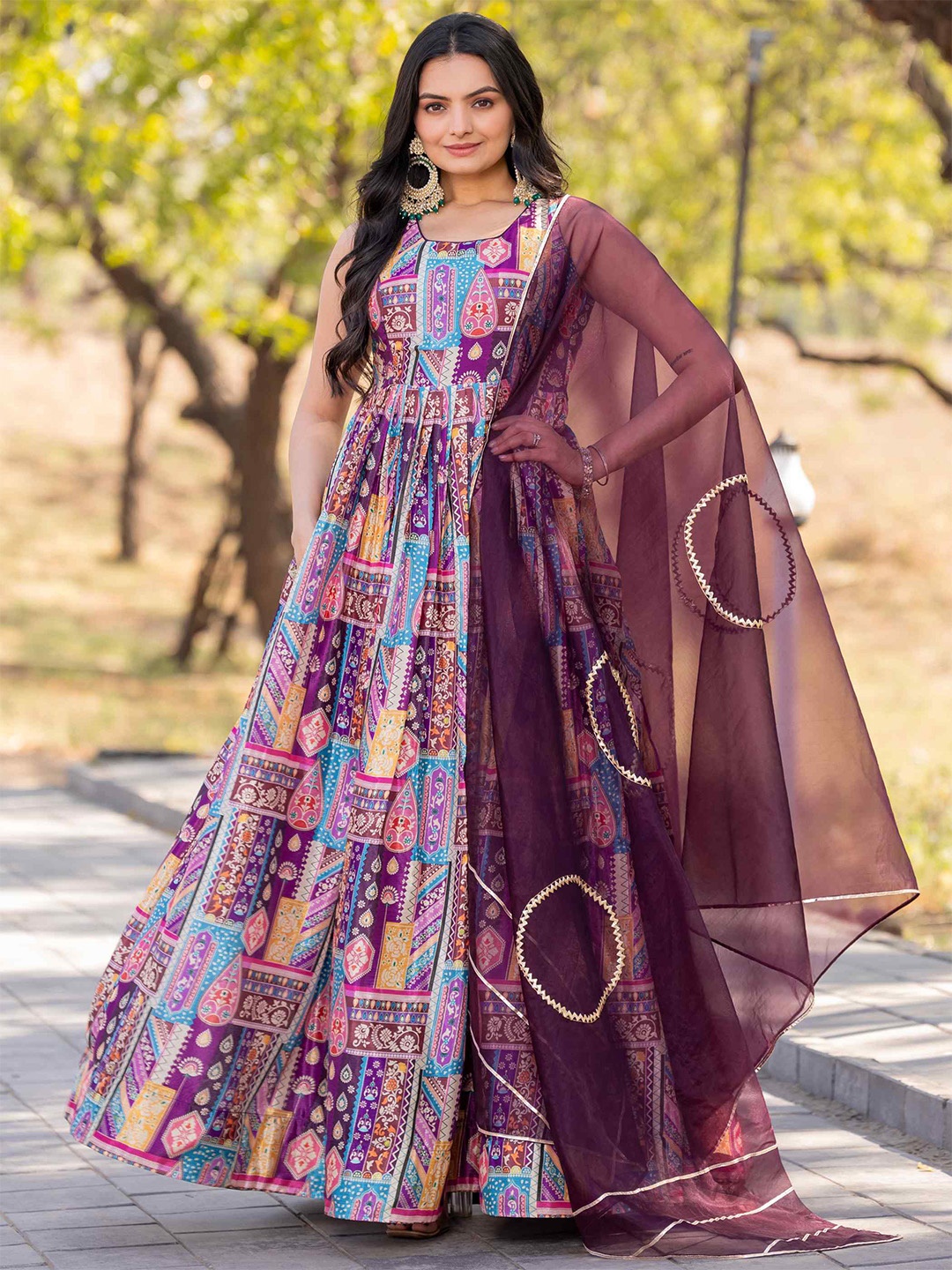 

TextileNow Printed Ethnic Dress with Dupatta, Purple