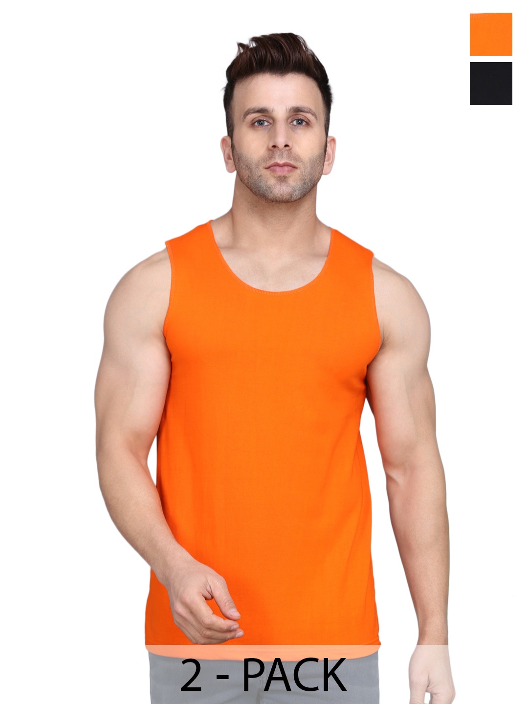 

WOOSTRO Men Pack Of 2 Solid Round Neck Cotton Slim Fit T-shirts, Orange